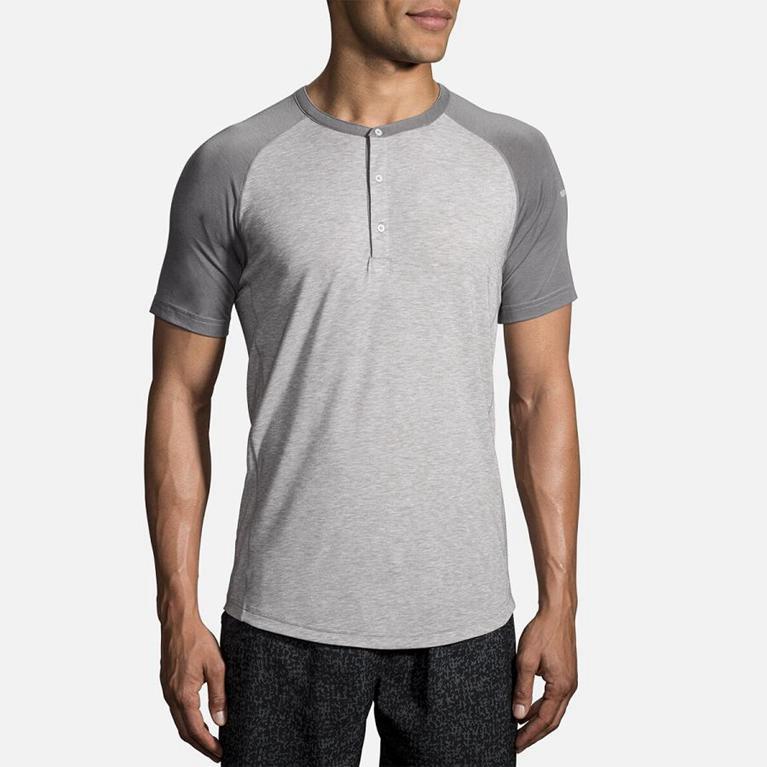 Brooks Cadence Men's Short Sleeve Running Shirt - Grey (89641-ZWHL)